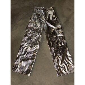 No Boundaries High Rise Metallic Silver Cargo Pants Womens Small 4-6 Relaxed